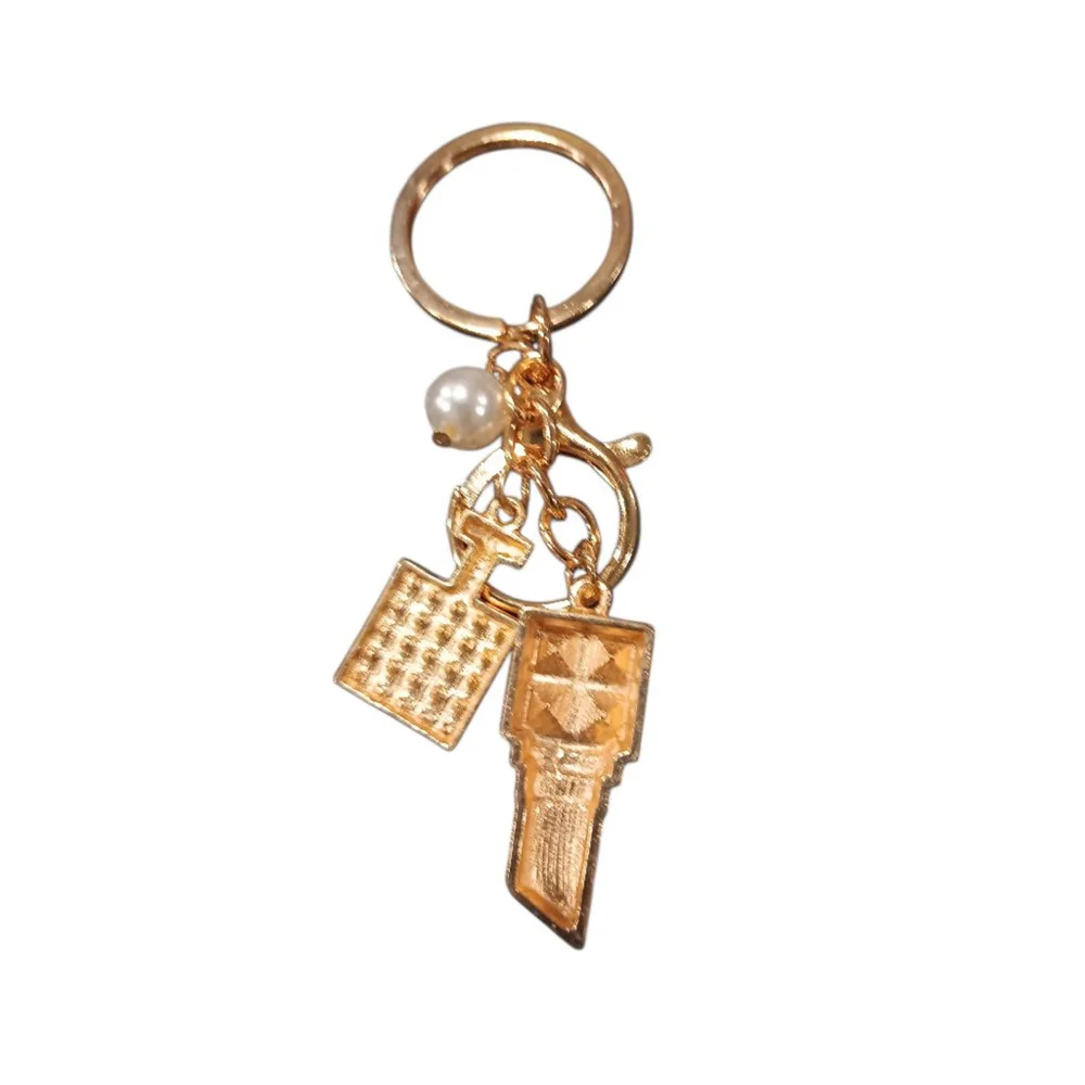 Rhinestone Lipstick, Perfume Bottle, Pearl Bling Keychain Purse Charm Red & Gold